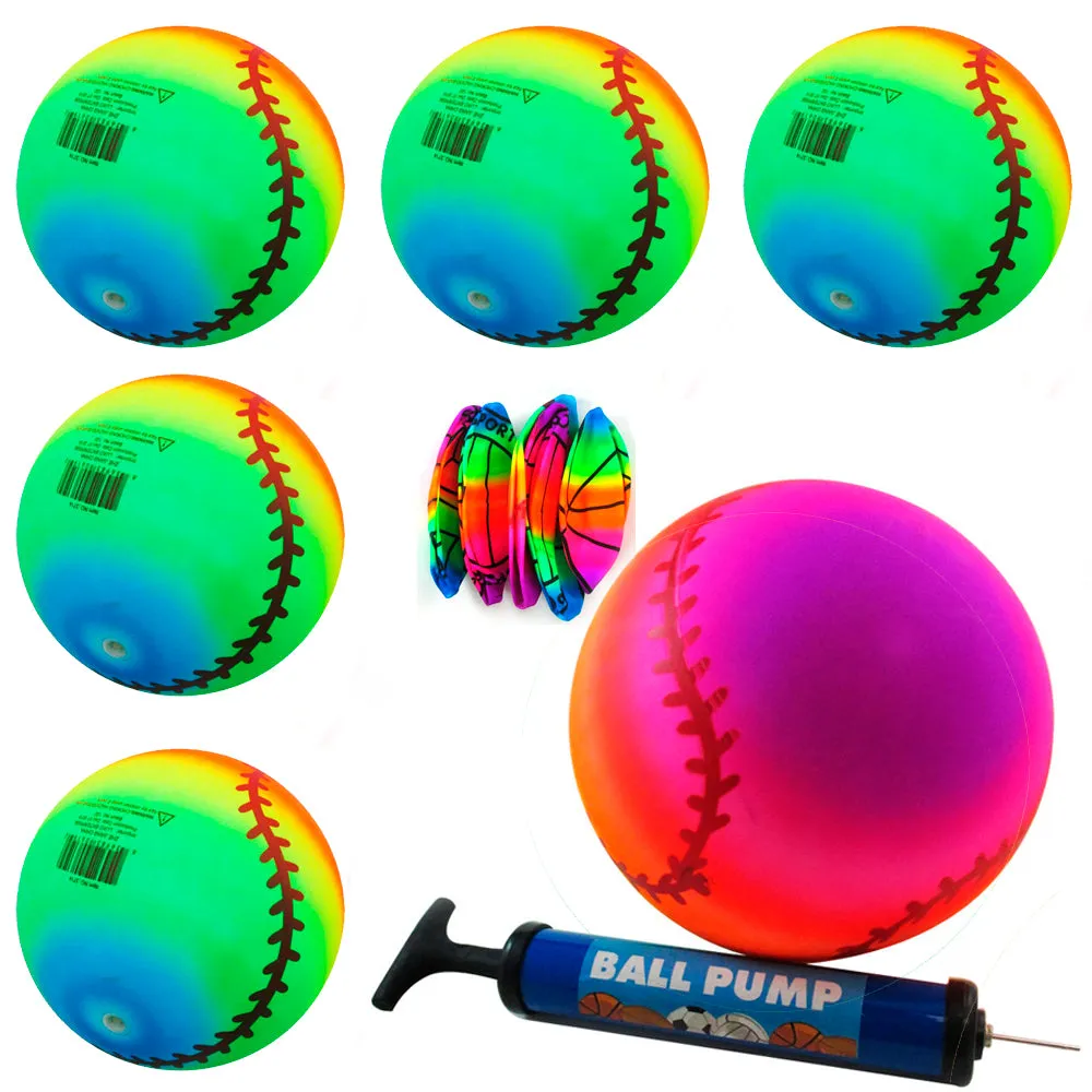6 Inflatable Beach Balls Rainbow Ball Plastic Volleyball Play Kids Pool Birthday