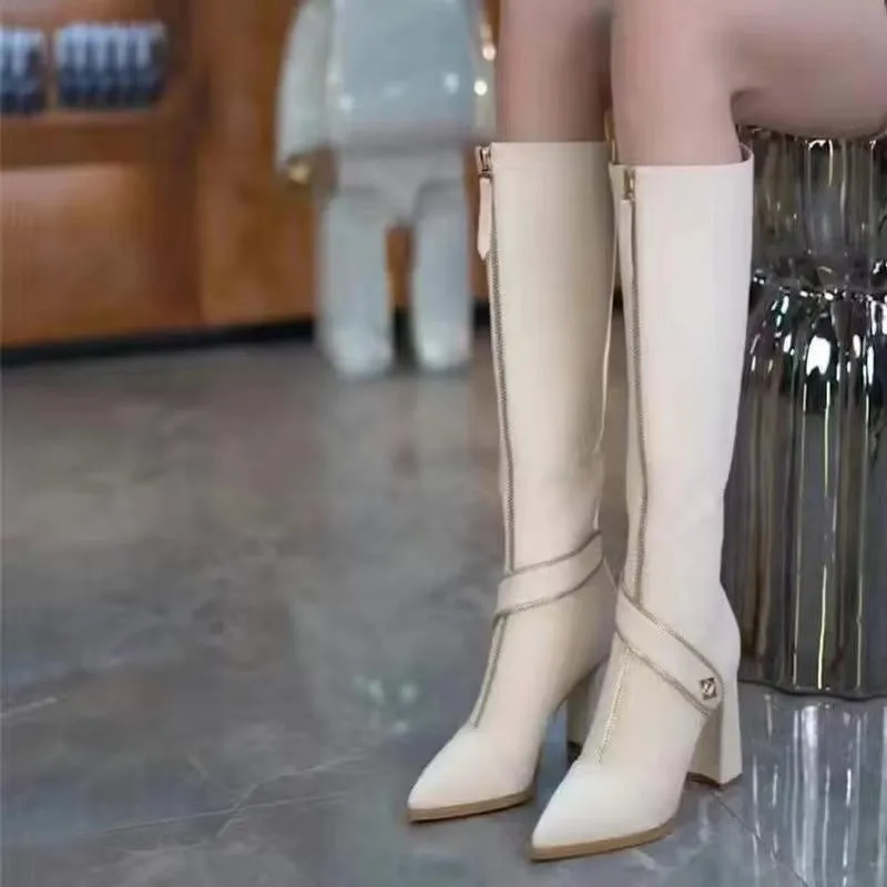 Black Friday Sale:50% OFFPointed Toe Chunky Heel Knee High Boots