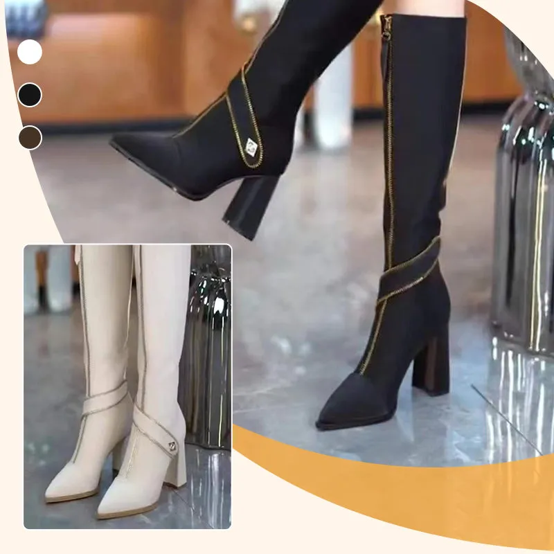 Black Friday Sale:50% OFFPointed Toe Chunky Heel Knee High Boots