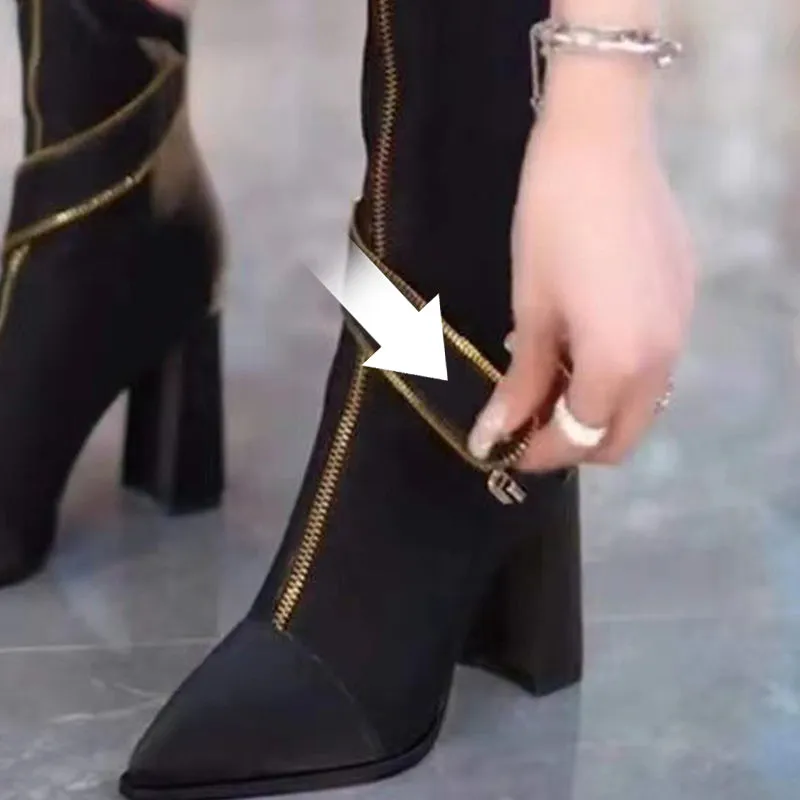 Black Friday Sale:50% OFFPointed Toe Chunky Heel Knee High Boots