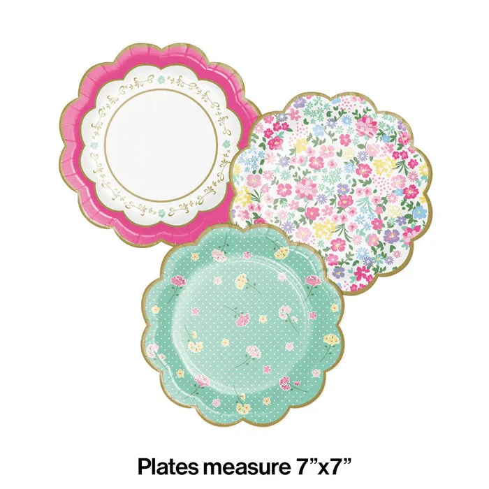 Bulk Floral Tea Party Scalloped Paper Dessert Plates (96 per Case)
