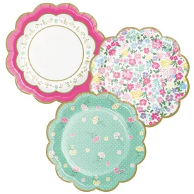 Bulk Floral Tea Party Scalloped Paper Dessert Plates (96 per Case)