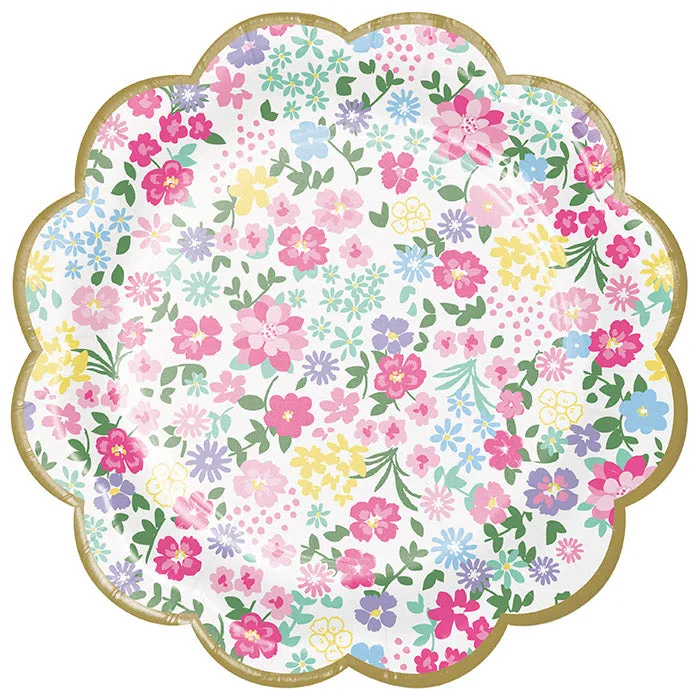 Bulk Floral Tea Party Scalloped Paper Dessert Plates (96 per Case)