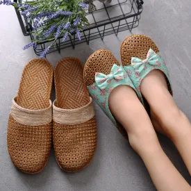 Cute Bow Weaving Breathable Cutout Slippers
