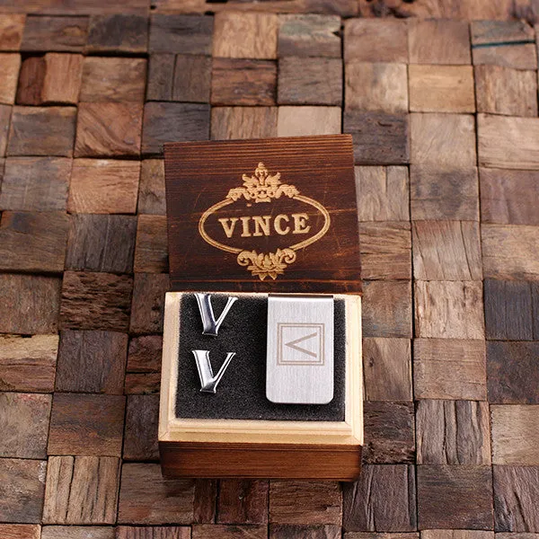 Letter Cufflinks and Money Clip Gift Set