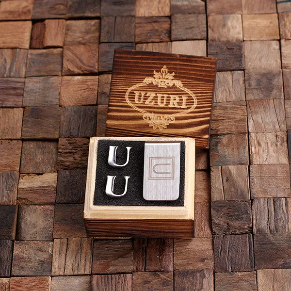Letter Cufflinks and Money Clip Gift Set