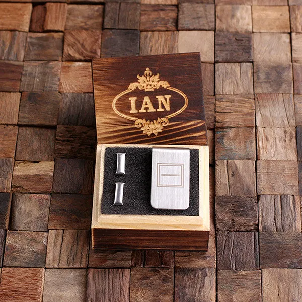 Letter Cufflinks and Money Clip Gift Set