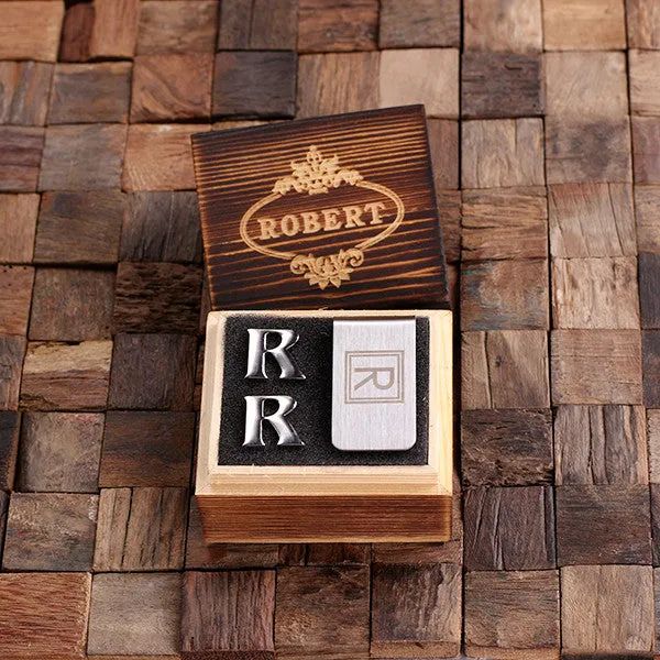 Letter Cufflinks and Money Clip Gift Set