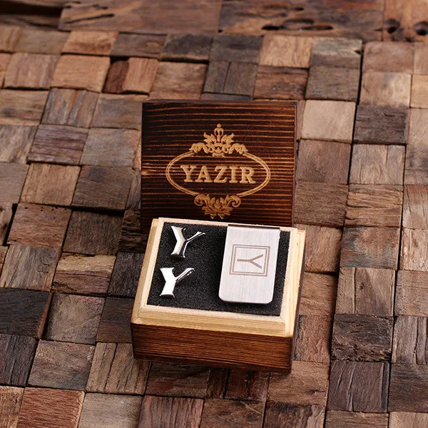 Letter Cufflinks and Money Clip Gift Set
