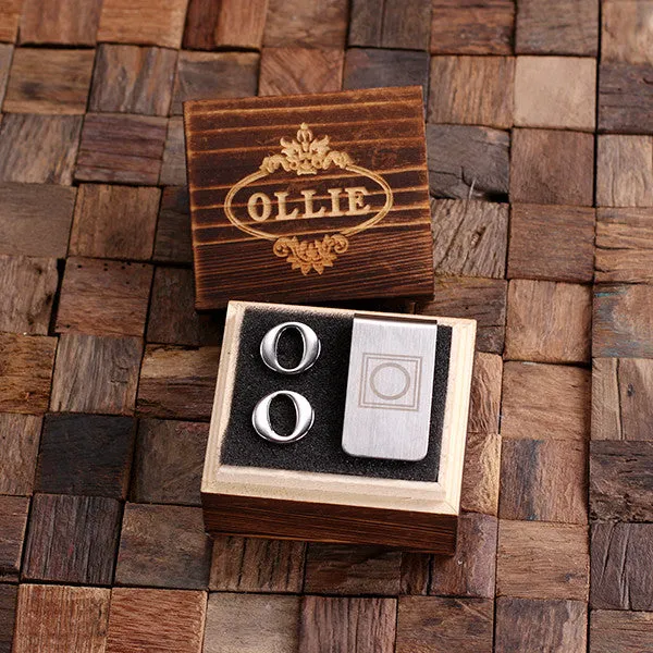 Letter Cufflinks and Money Clip Gift Set