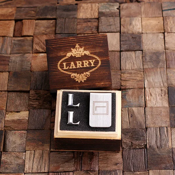 Letter Cufflinks and Money Clip Gift Set