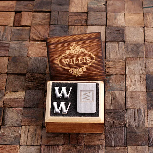 Letter Cufflinks and Money Clip Gift Set