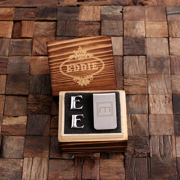 Letter Cufflinks and Money Clip Gift Set