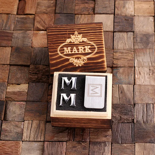 Letter Cufflinks and Money Clip Gift Set