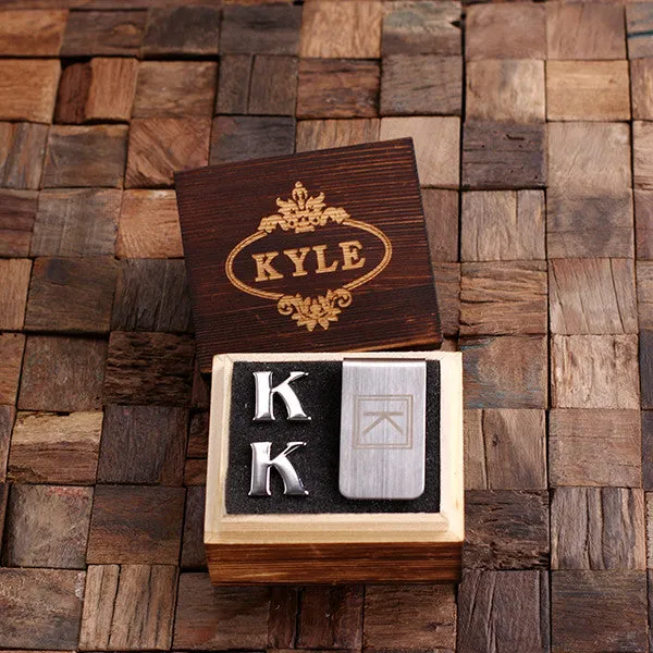 Letter Cufflinks and Money Clip Gift Set