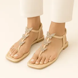 Lina - Glitzer-Sandalen mit Schmetterlingen und Zehenriemen