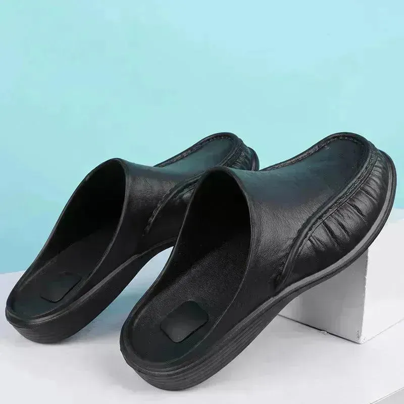 Slippers Men's Summer Leather Word Casual Tide Sandals Men's Non-slip Leather New Sandals Outer Wear Large Size Beach Shoes