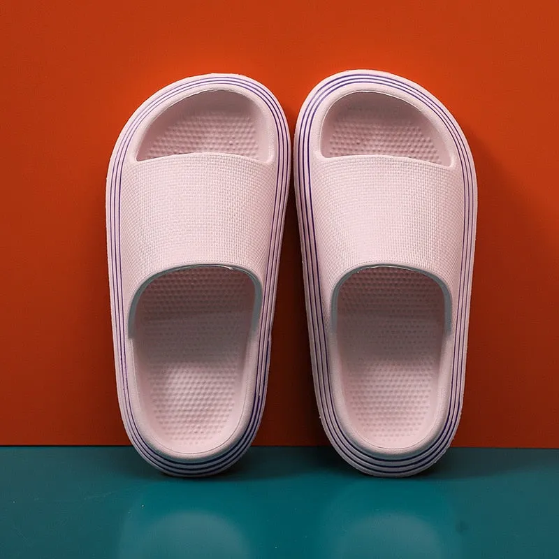 Summer Women Indoor Slippers Casual Non-slip Bathroom Home Slippers Floor Flat Shoes Ladies/men's Thick Bottom Slides