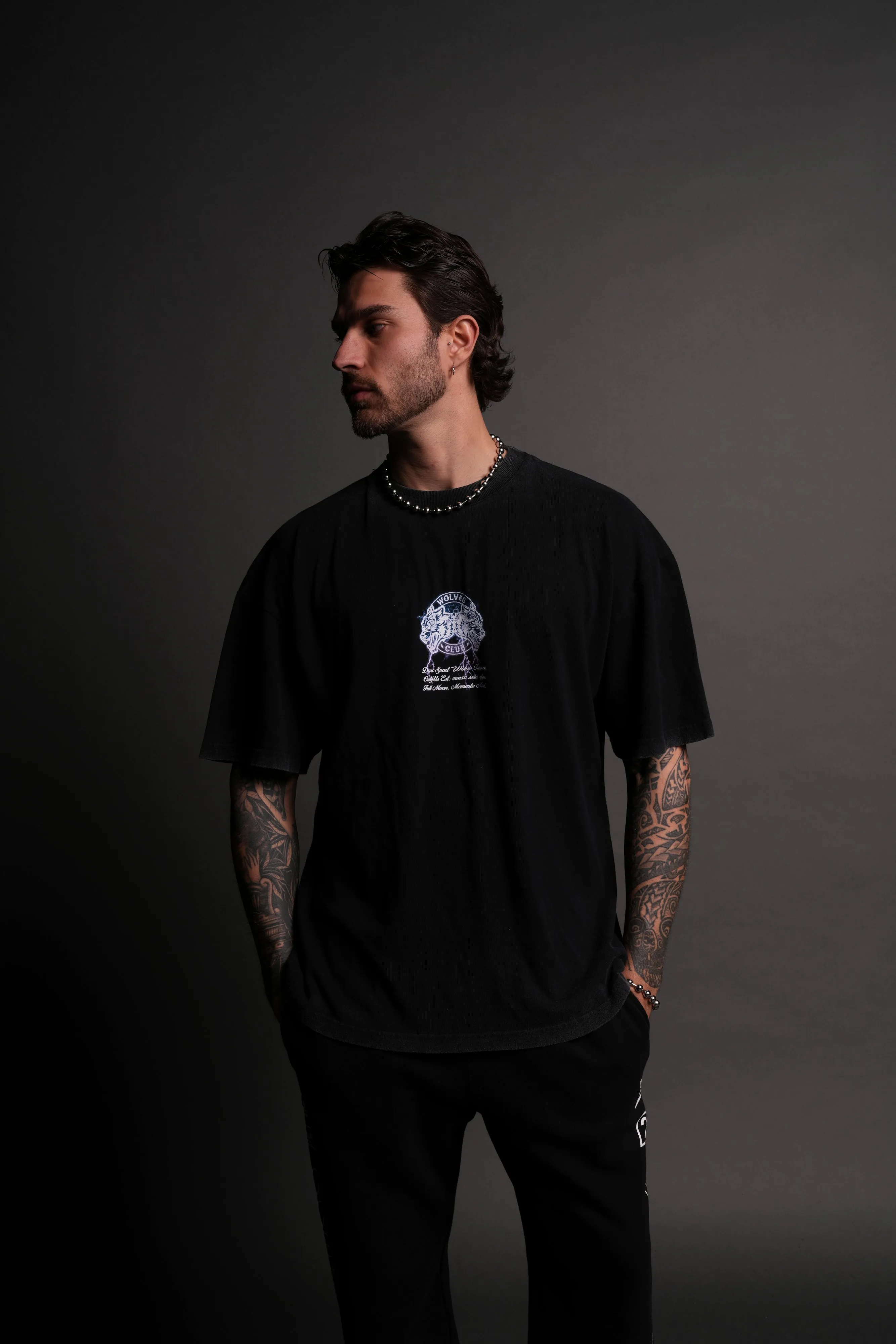 Thunder "Premium" Oversized Tee in Black/Purple Lightning