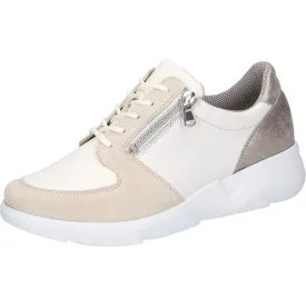 Waldlaufer 668K02 400 111 K-Funky Ladies Pearl White Stone Leather Arch Support Zip & Lace Shoes