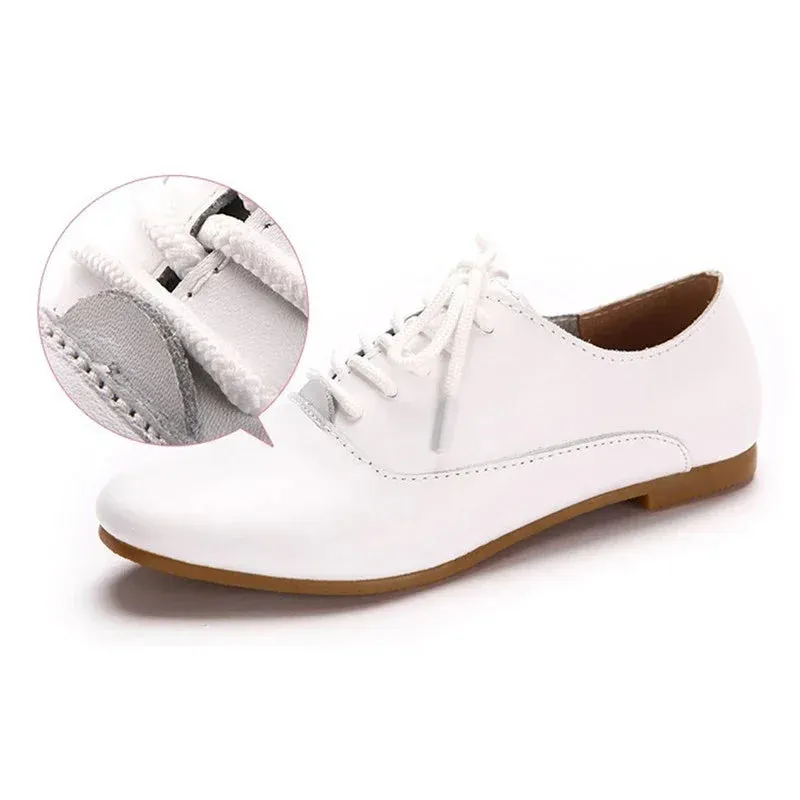 YAERNI Spring women oxford shoes ballerina flats shoes women genuine leather shoes moccasins lace up loafers white  051